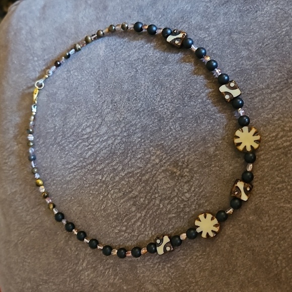 HANDMADE Onyx Czech Glass Geometric Beaded Necklace - Picture 2 of 6